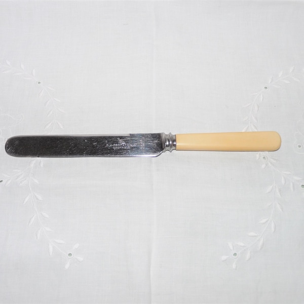 Dinner or Table Knife, H J Cooper & Co Ltd, Firth Stainless, Faux Bone Handle, Stainless Steel, Made in England, Circa 1930's