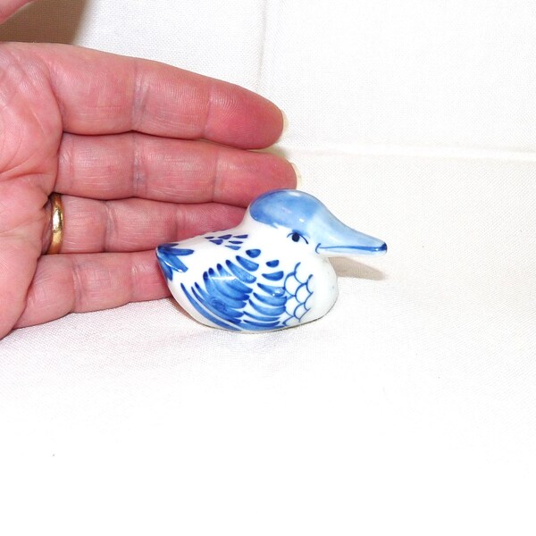 Miniature Duck Figurine, Blue and White Figurine, Shelduck Figurine, Delft Style, Hand Painted, Porcelain Duck, Tiny Duck Figurine