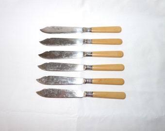 Art Nouveau Fish Knives (Set of 6): Sterling Silver & Faux Bone, Edwardian Cutlery