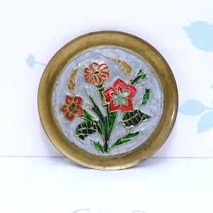 Brass Enamelled Floral Dish: Vintage Pin Dish, Hand Crafted Homewares