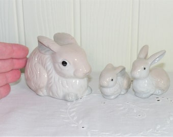 Ceramic Rabbit Family Figurines: Bobtail Bunny Ornament