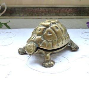 Brass Turtle Trinket Dish With Lift Up Lid, Small Trinket Dish, Tortoise Trinket Dish, Ring Keeper, Cast Brass, Solid Brass, Vintage Brass