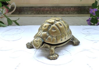Vintage Brass Turtle Trinket Dish: Lift-Up Lid Ring Keeper
