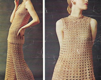 Vintage 1970s Crochet Pattern for Mini Dress and Trouser Suit PDF Download