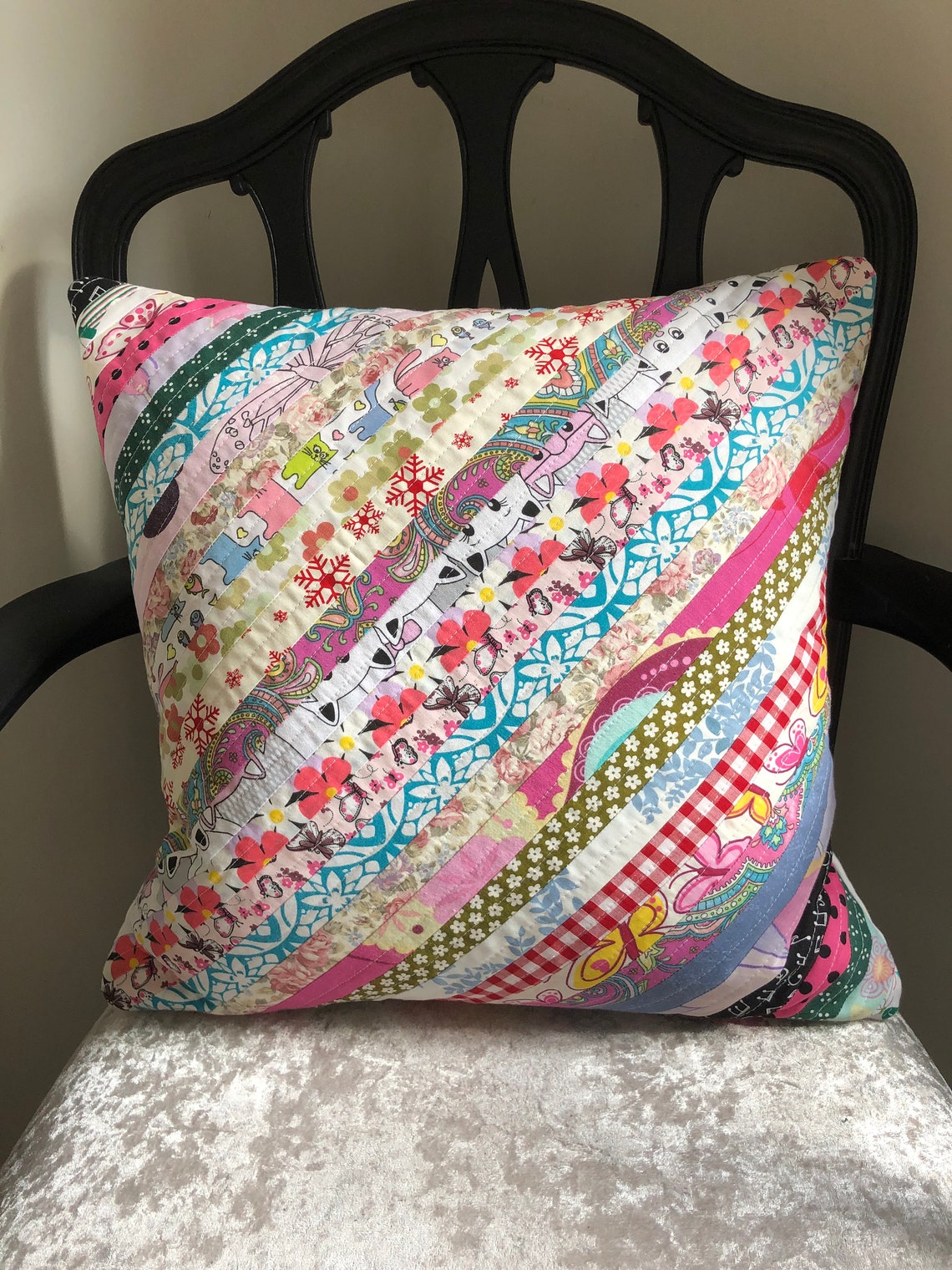 Scrappy Quilt Handmade Cushion Cover Made From 100 Recycled Etsy