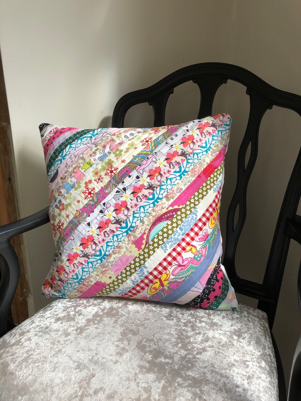 Scrappy Quilt Handmade Cushion Cover Made From 100 Recycled Etsy