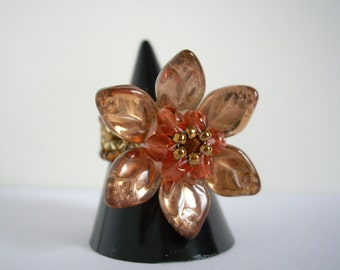 Anillo tejido, anillo de cuentas de semillas, anillo de flores, anillo con cuentas, anillo de cuentas, anillo de hojas de oro Kapri, tamaño US 7