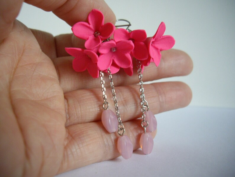 Polymer Clay Flower Earrings, Pink Flower Earrings, Polymer Clay