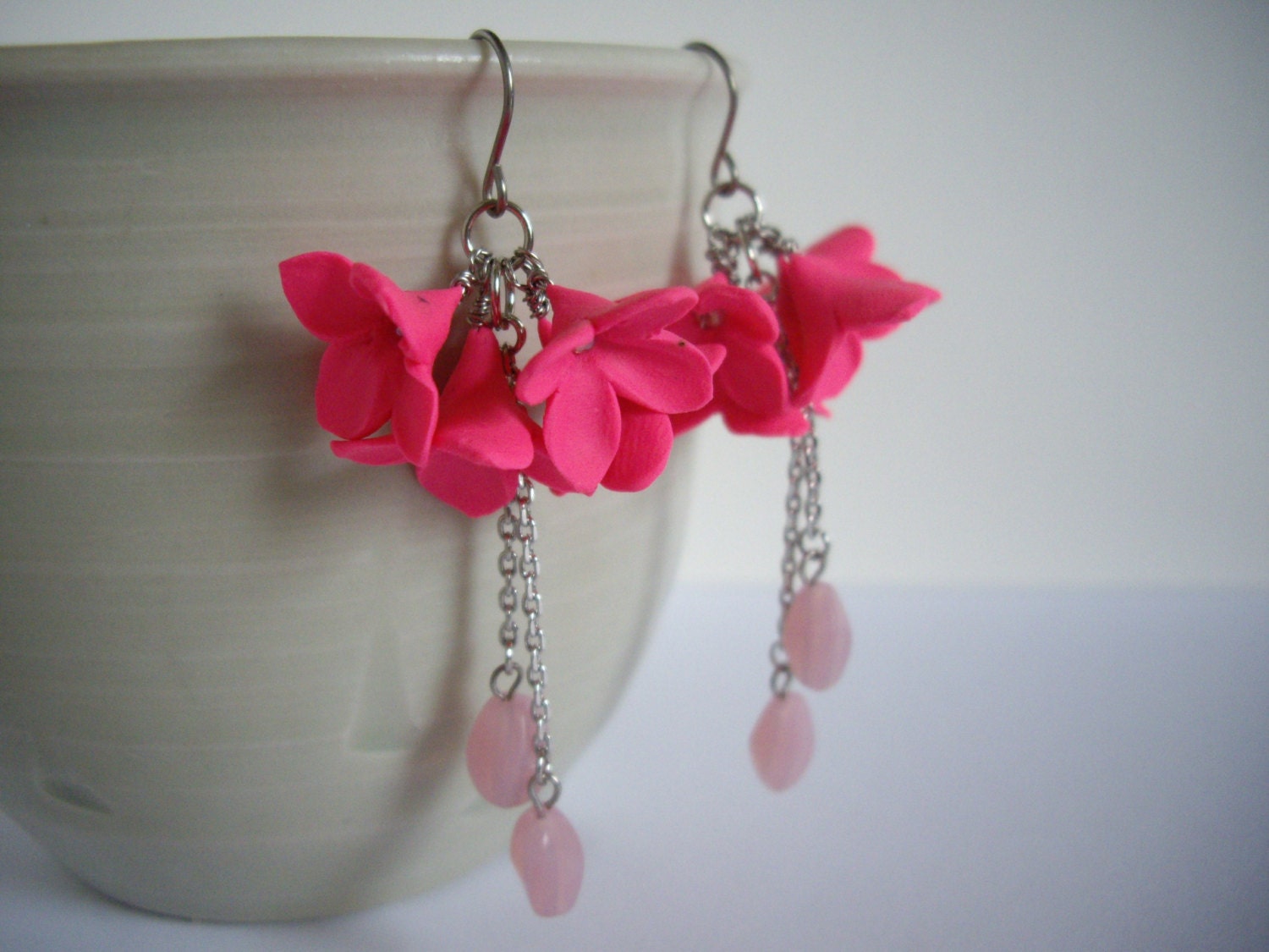 Polymer Clay Flower Earrings, Pink Flower Earrings, Polymer Clay