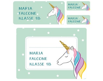 Personalisiertes Schulaufkleber-Set Einhorn