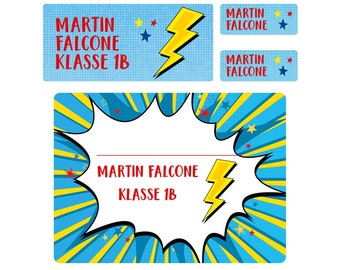 Personalized sticker set for school supplies "Comic"