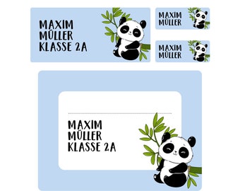 Namensaufkleber Set für die Schule "Panda", personalisiert