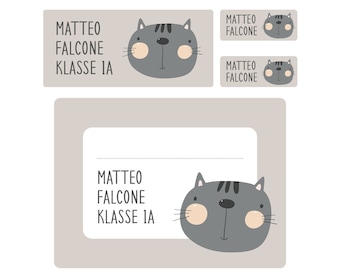 Name sticker set for school "Cat", personalized