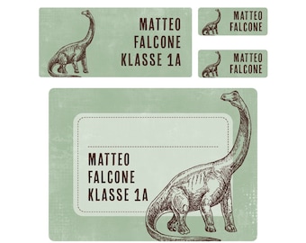 Name sticker set for school Dino Brontosaurus, personalized