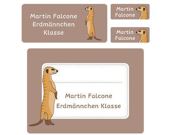 Personalisiertes Aufkleber-Set für Schulsachen "Erdmännchen"