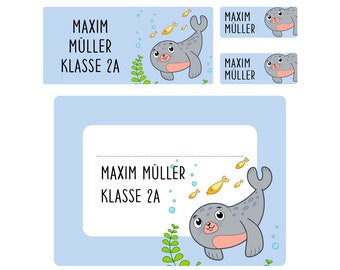 Personalisiertes Aufkleber-Set für Schulsachen "Robbe"