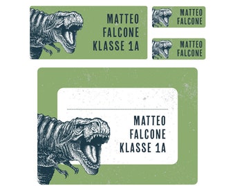 Name sticker set for school T Rex, personalized