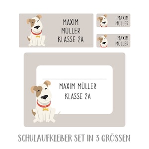 Namensaufkleber Set für die Schule Hund, personalisiert steingrau