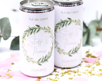 JGA/wedding label for prosecco cans wreath