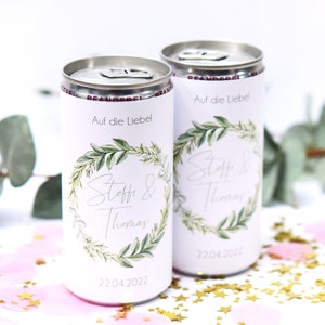 JGA/wedding label for prosecco cans wreath