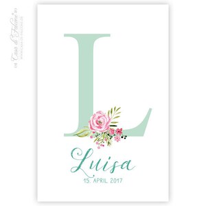 Personalized poster for birth, initial floral image 1