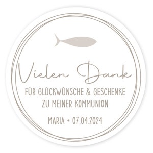 Personalized stickers for communion, baptism, confirmation, fish, modern Steingrau