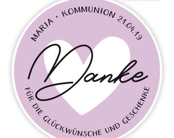 Personalisierte Dankeaufkleber zur Kommunion, Herz