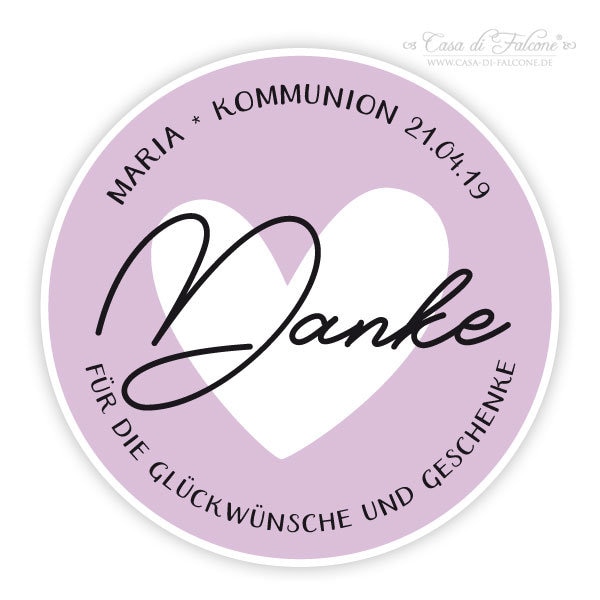 Personalized Thank You Stickers for Communion, Heart