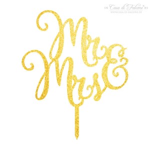 Cake topper wedding Mr & Mrs gold glitter image 2