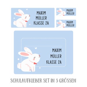 Personalized school sticker set rabbit Babyblau