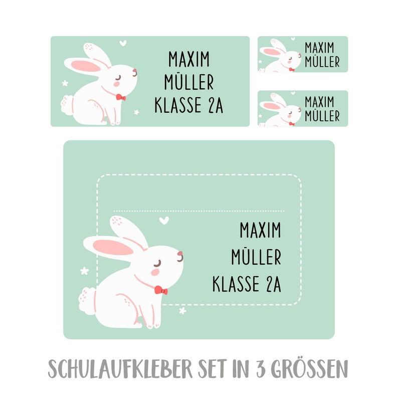 Personalized school sticker set rabbit Mint