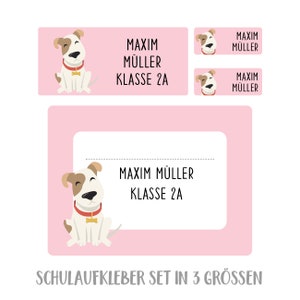 Namensaufkleber Set für die Schule Hund, personalisiert Rosa