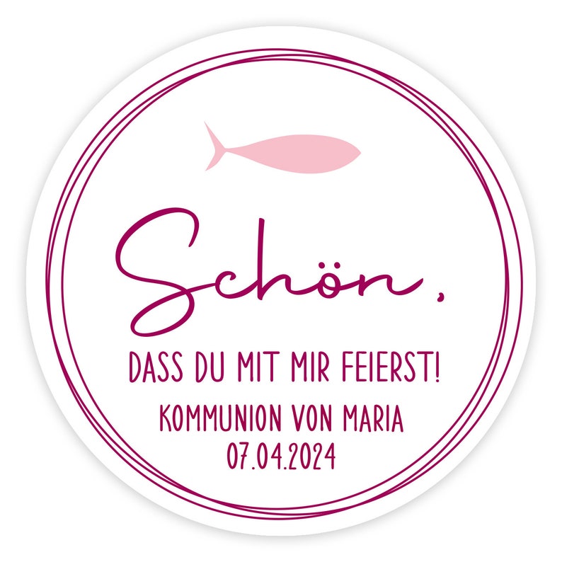 Personalized stickers for communion, baptism, confirmation, fish, modern Brombeere