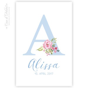 Personalized poster for birth, initial floral image 3