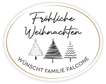 Personalisierte Weihnachtsaufkleber modern Tannenbäume