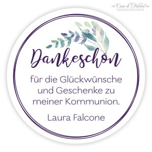 Personalized stickers for communion, leaf branch blue-purple image 1