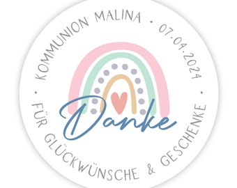 Gepersonaliseerde stickers voor communie I doop I bevestiging regenboog boho