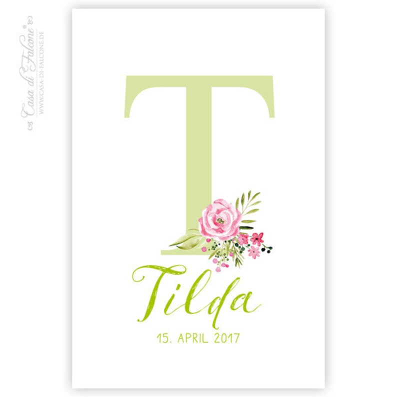 Personalized poster for birth, initial floral image 2