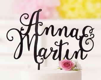 Tortenstecker I Personalisierter Hochzeit Cake topper mit Namen, Kalligrafie