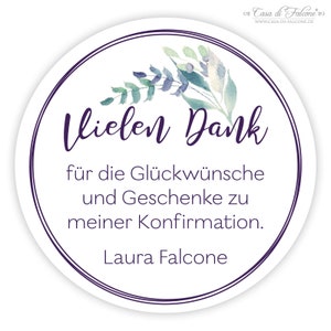 Personalized stickers for communion, leaf branch blue-purple image 2
