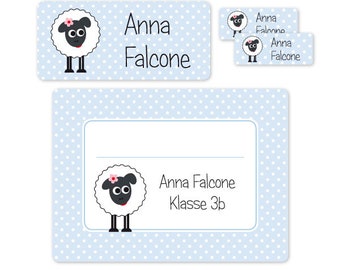 Personalised sticker set for school stuff ' sheep '