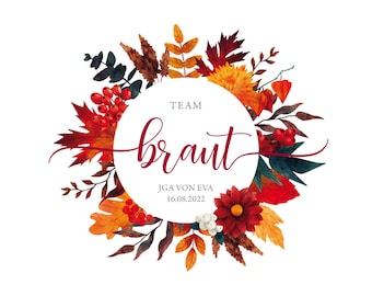 JGA/wedding label for prosecco cans wreath autumnal