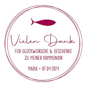 Gepersonaliseerde stempel "Bedankt voor felicitaties en geschenken" Communie I Doopsel I Vormselvis, rond