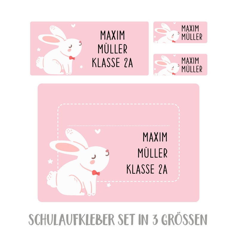 Personalized school sticker set rabbit Rosa