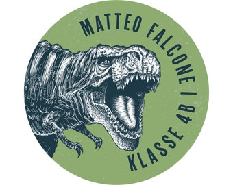 round school sticker T Rex, personalized