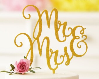 Cake topper Hochzeit Mr & Mrs gold glitzer