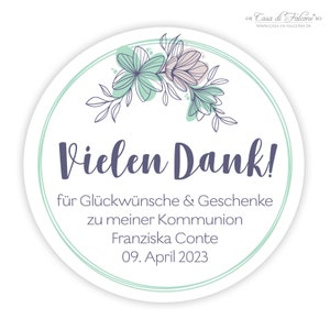 Personalisierte Aufkleber zur Kommunion, floral Bild 3