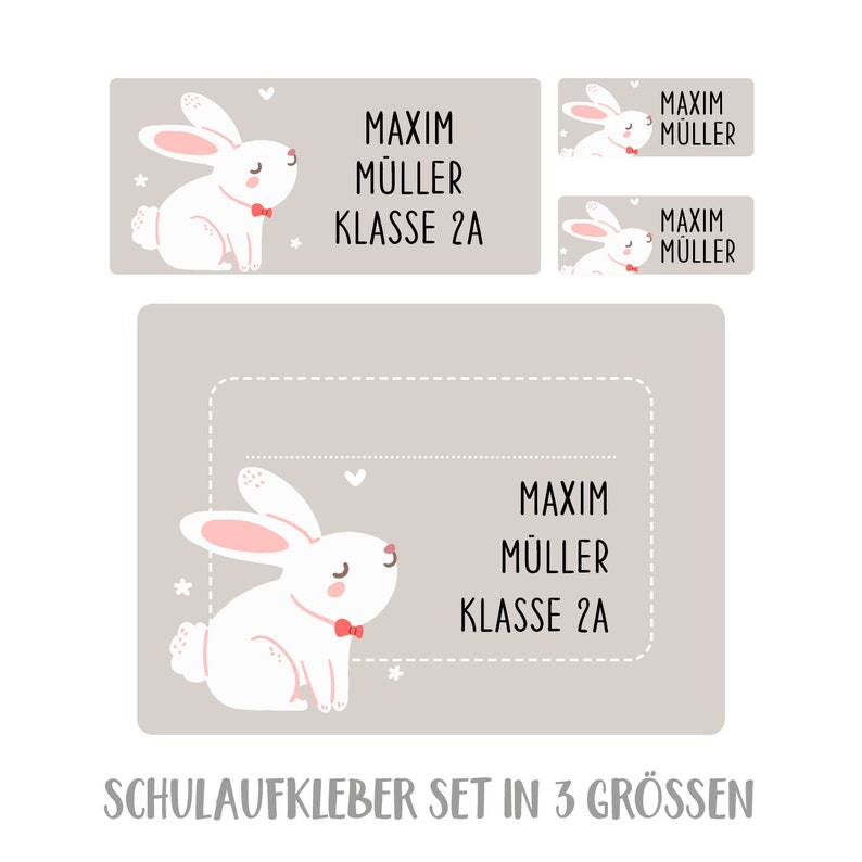 Personalized school sticker set rabbit Steingrau