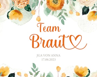 JGA/wedding label for Prosecco cans flowers yellow/orange