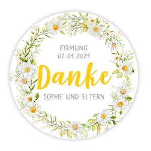 Communie I Bevestiging I Doopsel Bedanksticker gepersonaliseerde bloemenkrans geel